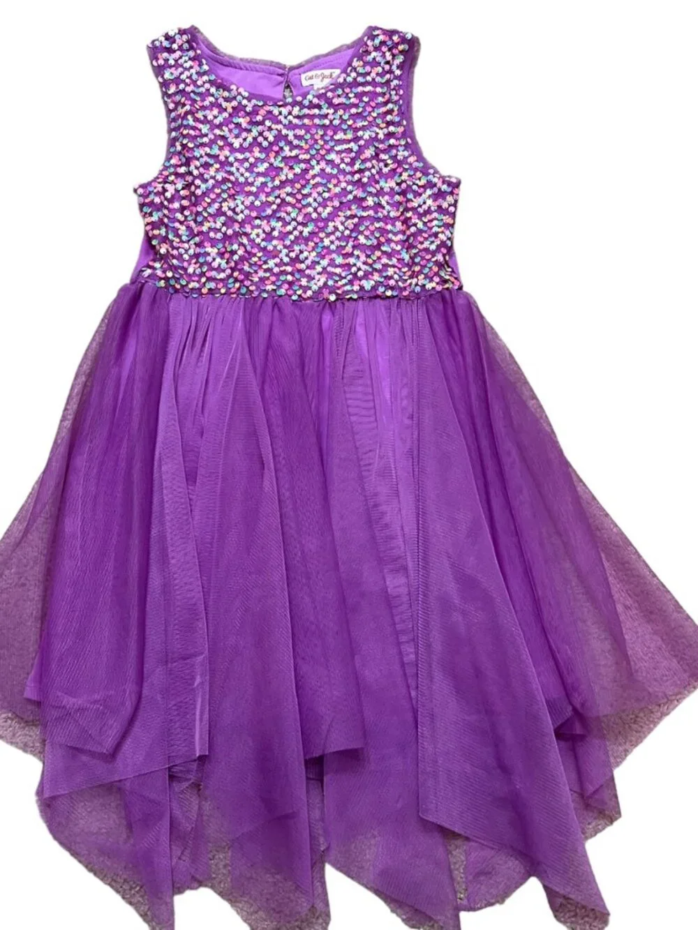 Cat & Jack Lilac Hankerchief Hem Sequin Dress Girls M (7/8)